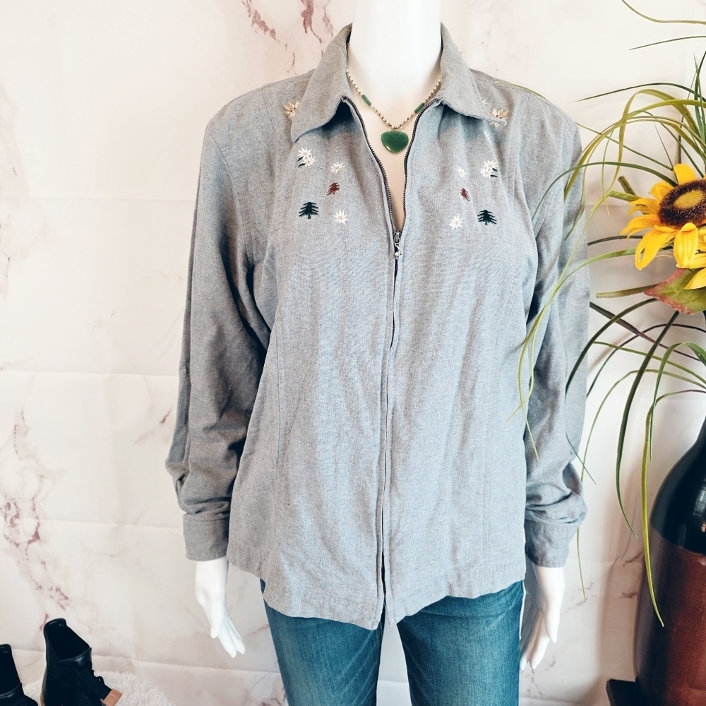 Vintage LL Bean Gray Embroidered Women's Jacket
